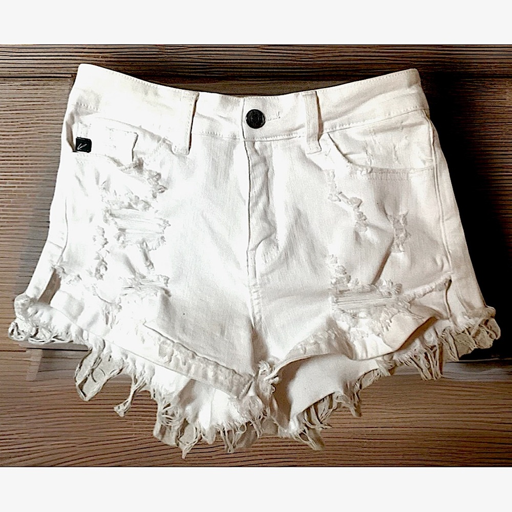 ☀️KANCAN☀️ DISTRESSED SIDE SLIT STRETCH FRAYED CUTOFF MICRO JEAN SHORTS❤️‍🔥